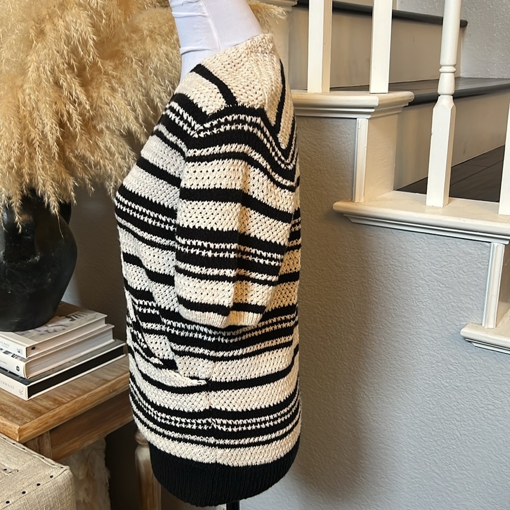 Anthropologie Striped Cropped Wrap Cotton Blend Short Sleeve Sweater Size Large - Picture 4 of 8